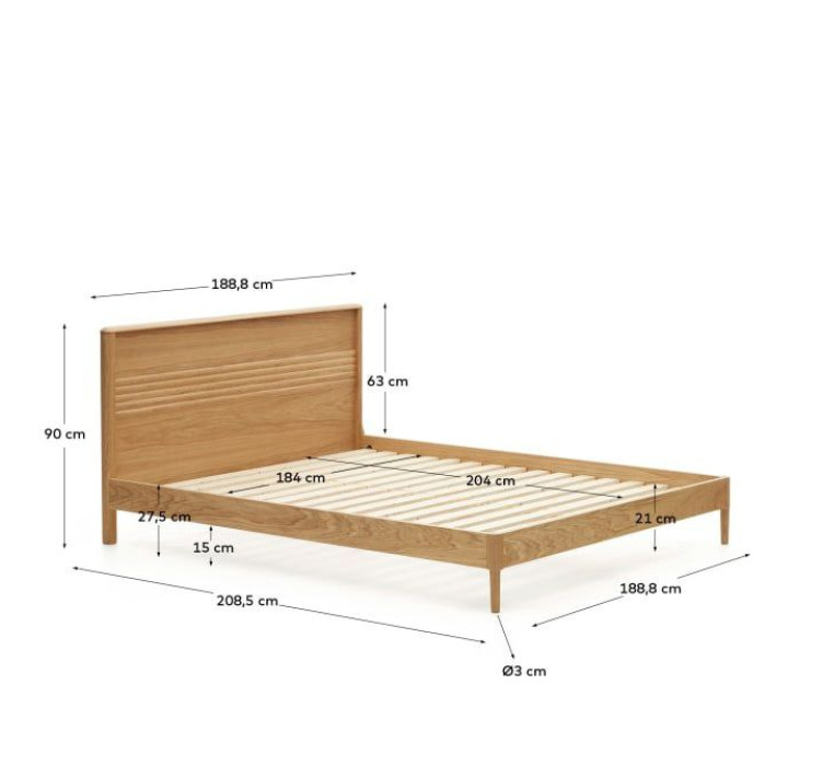 Ліжко Lenon N0100012MM46 з масиву дуба та дубового шпону, 180 x 200 см2